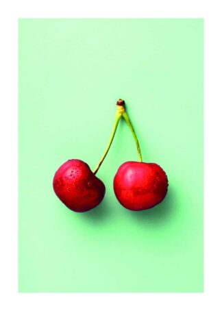 Cherry couple on blue green background poster