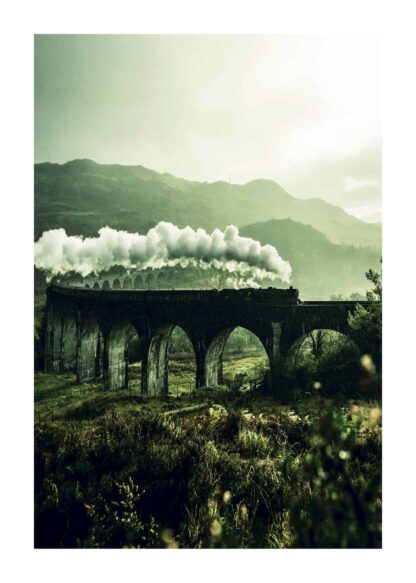 Train rail way bridge mountain smoke poster