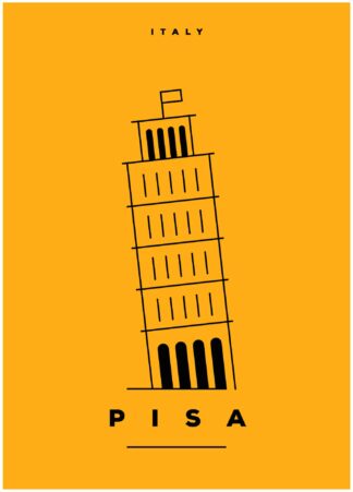 pisa illustration on yellow background poster