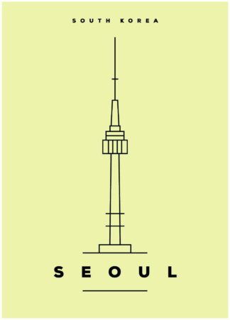 seoul illustration on green background poster