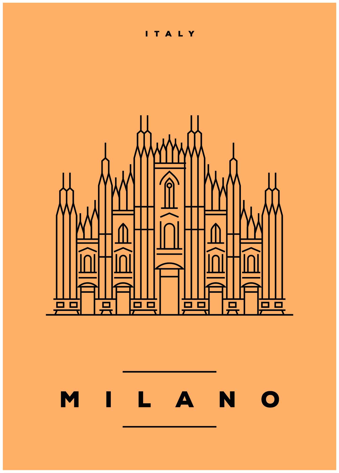 milano illustration on orange background poster