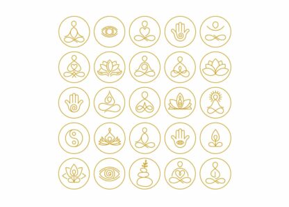 Yoga and meditation outline icons collection poster