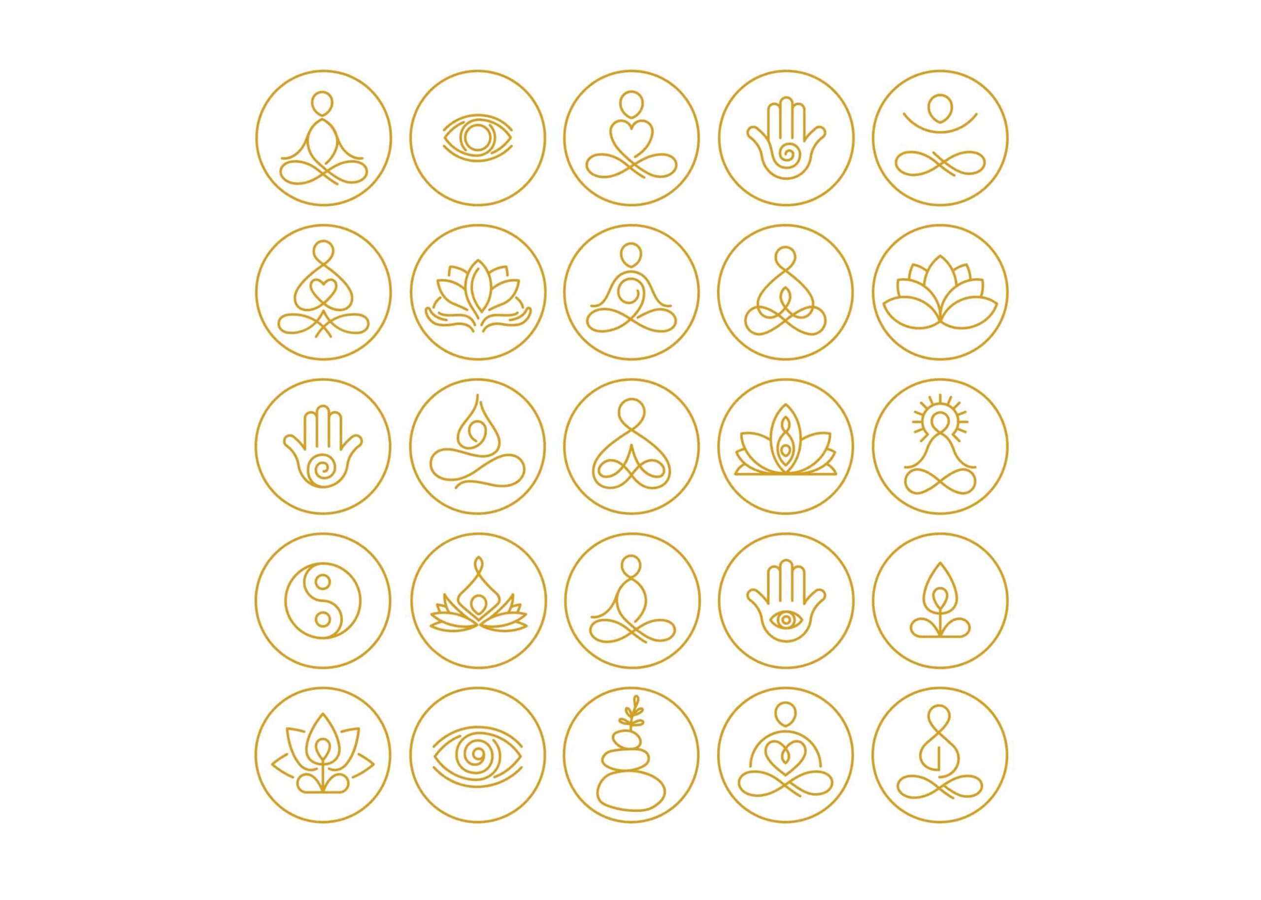 Yoga and meditation outline icons collection poster