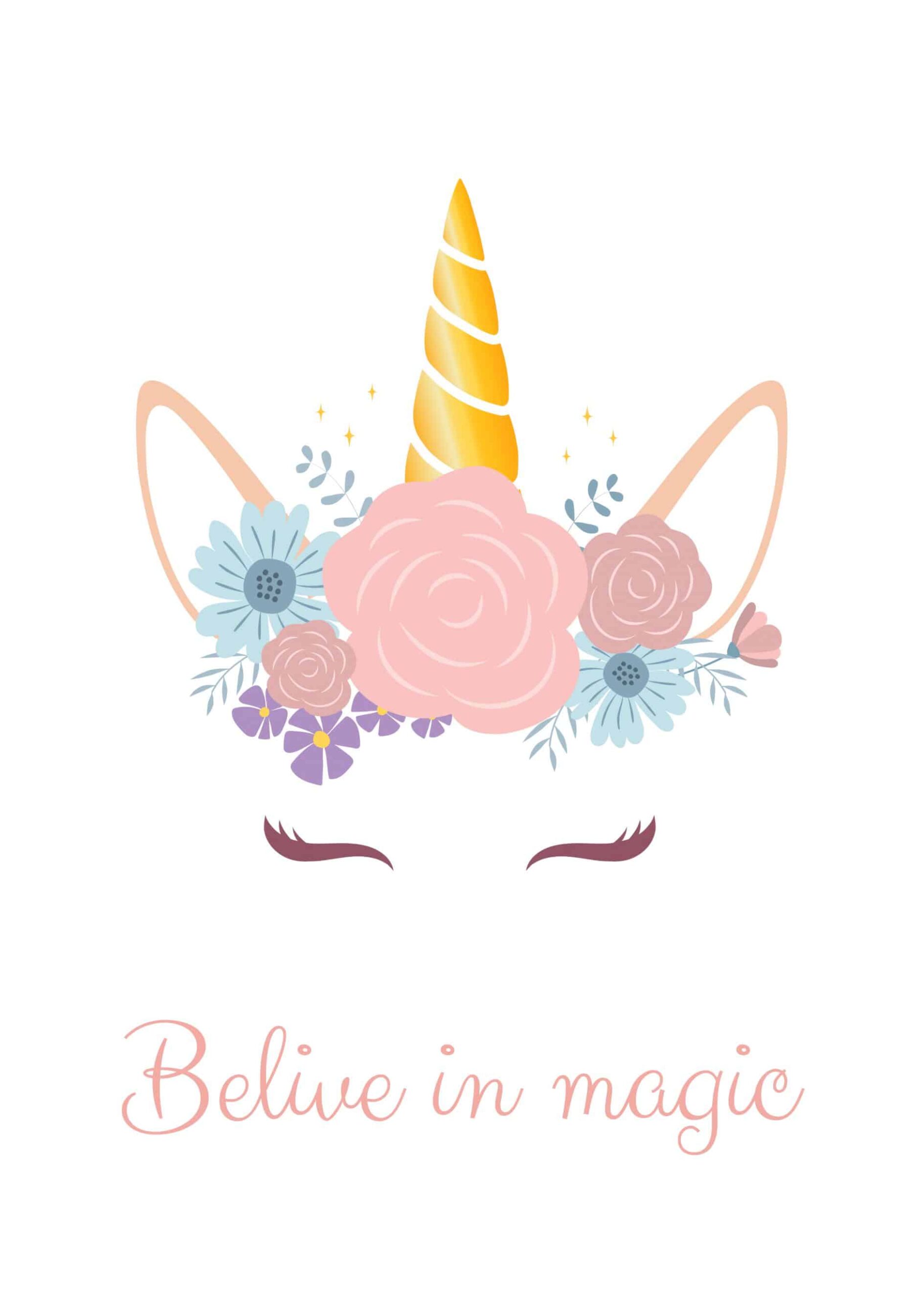 Cute unicorn head with flowers poster