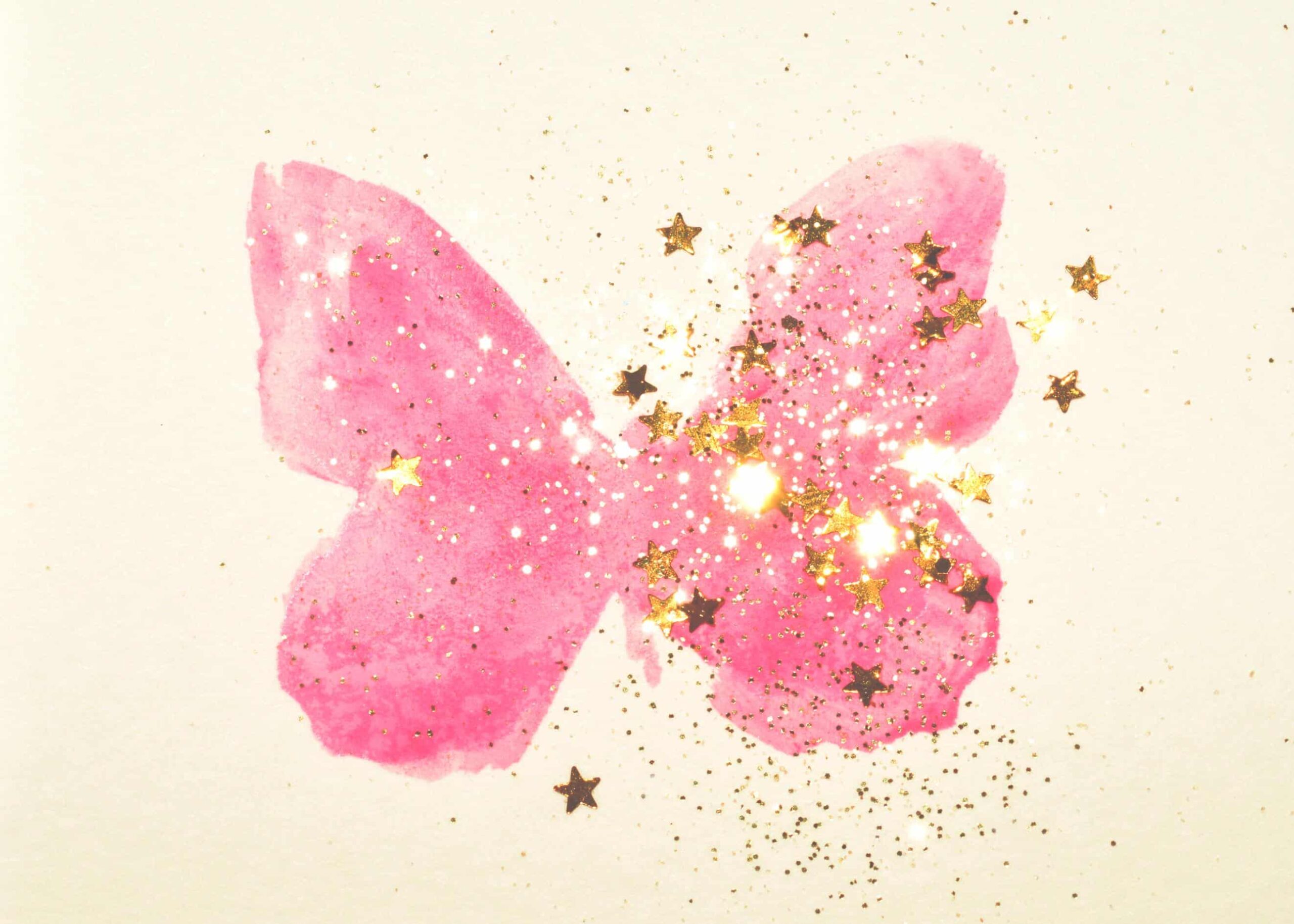 A pink watercolor butterfly with golden star poster