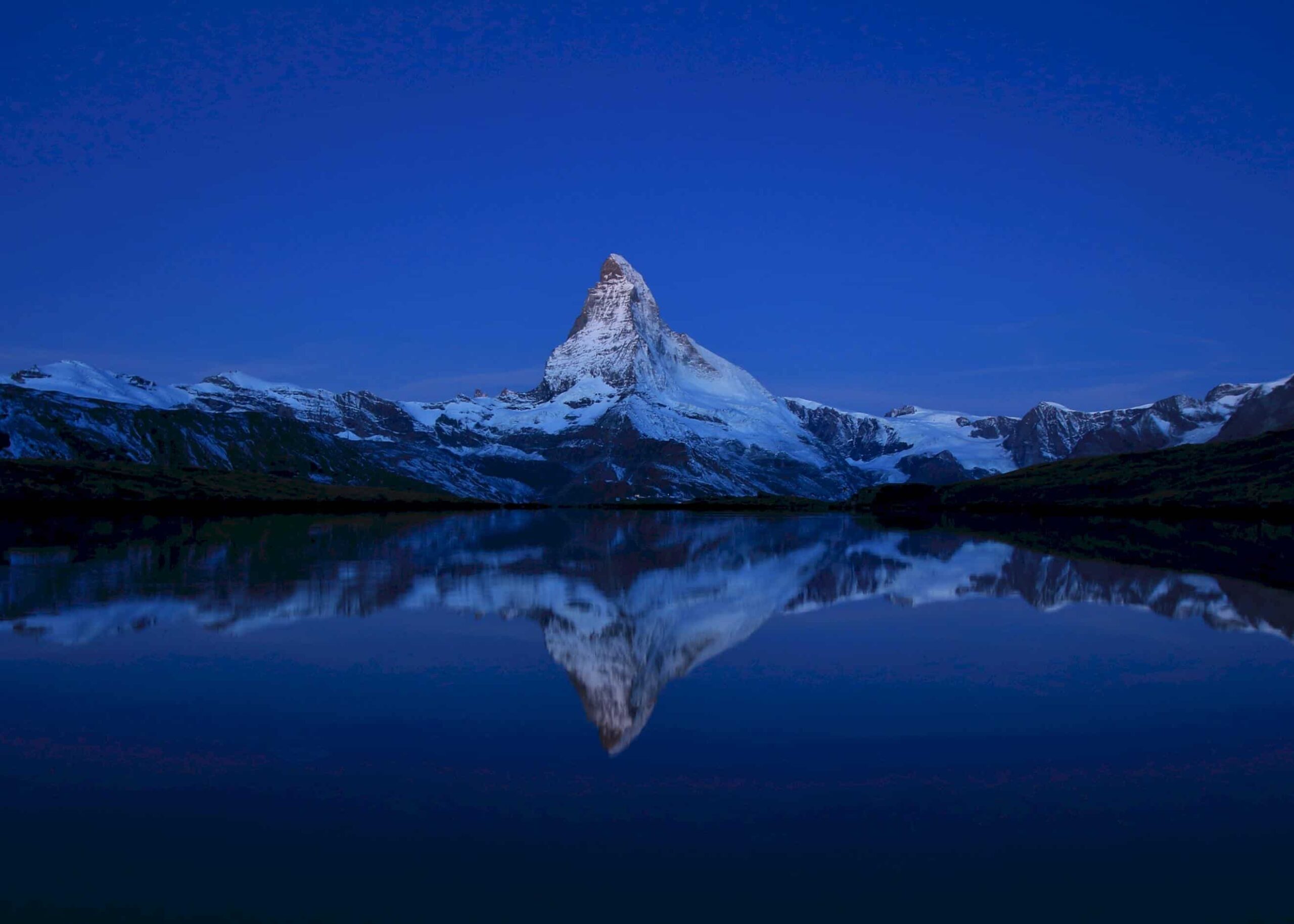 Matterhorn mirroring in lake Stellisee poster