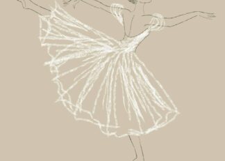A ballerina in arabesque ballet position pencil sketch style poster