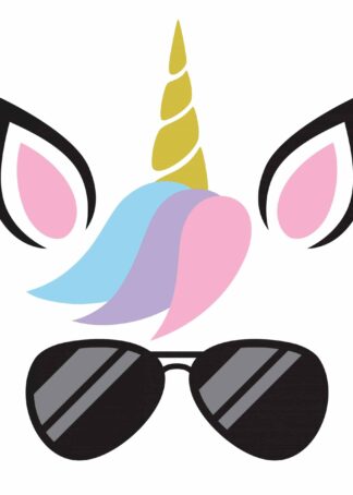 Cute unicorn face wearing sunglasses illustration poster