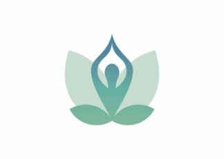 Yoga lotus pose blue icon on white background poster