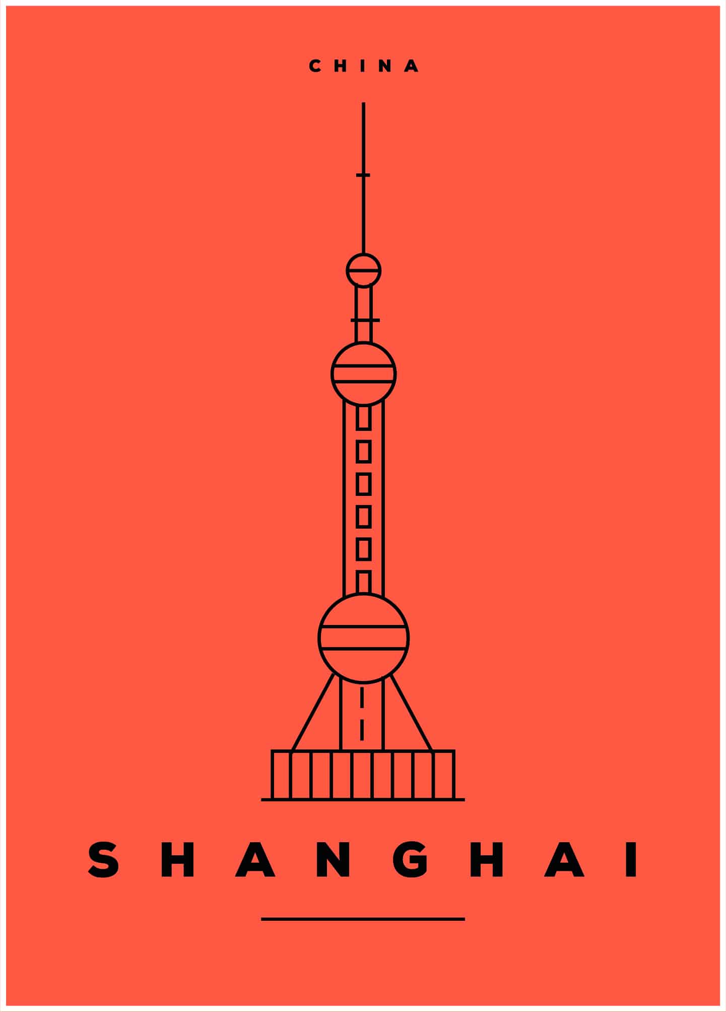 shanghai illustration on orange background poster