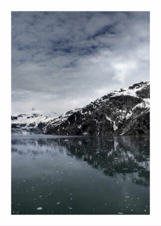 Snowy mountains at lake poster