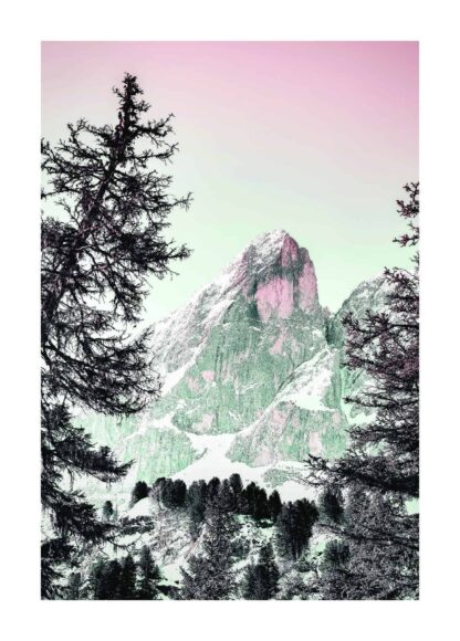 Pinky mountain with snow covering poster