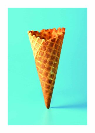 Waffle cone on blue background poster