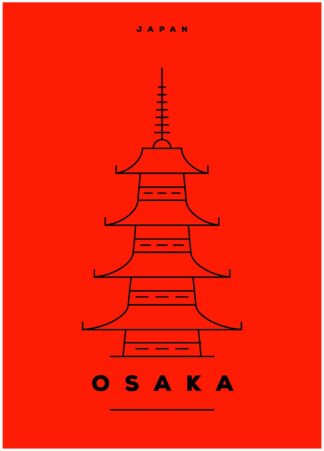 osaka illustration on red background poster