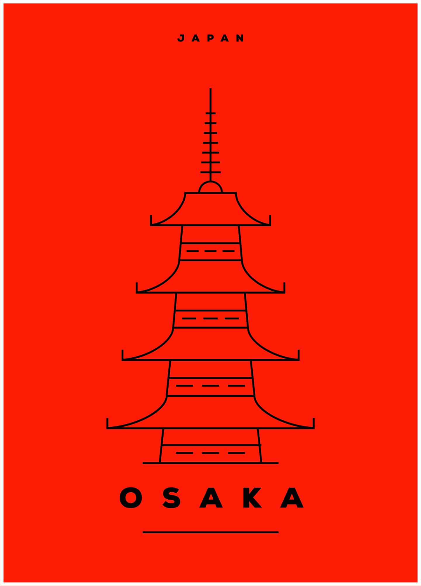 osaka illustration on red background poster