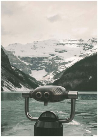 gray telescope over the lake poster