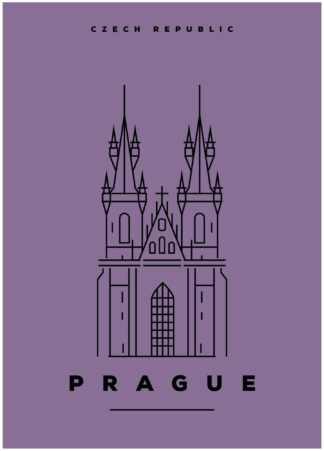 prague illustration on purple background poster