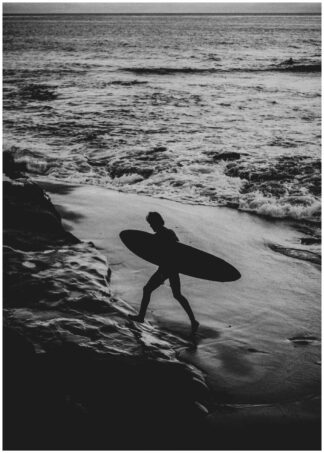 black and white surfer poster