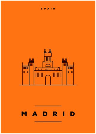 madrid illustration on orange background poster