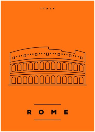 rome illustration on orange background poster