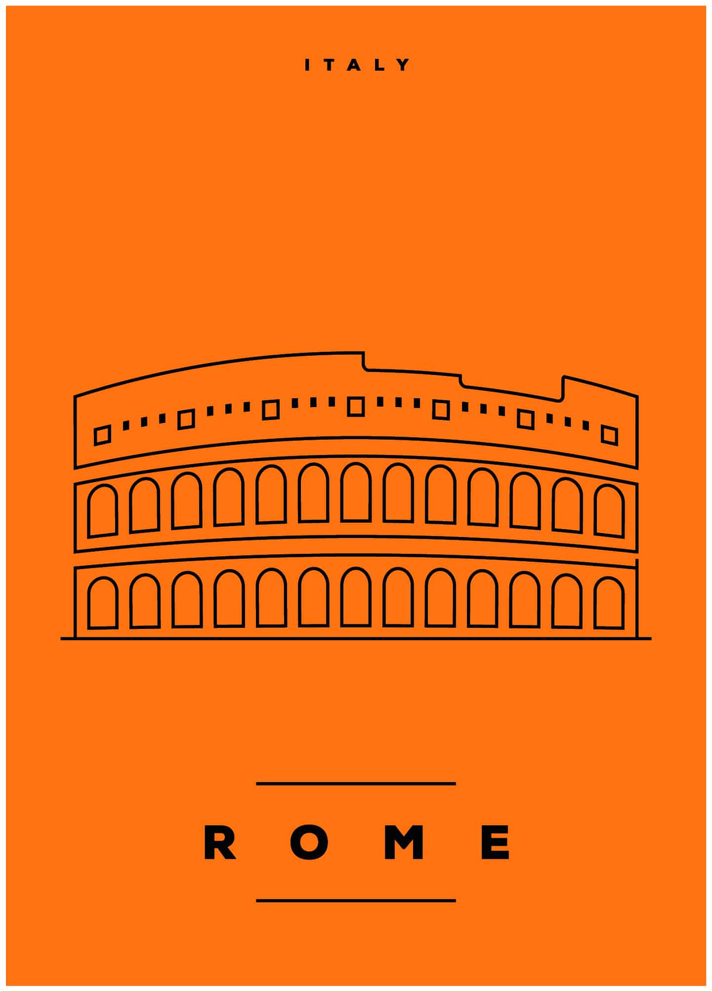 rome illustration on orange background poster